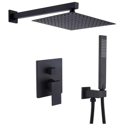 Schwarze Einbau-Duschsäule, komplettes Einbau-Duschset mit 20 x 20 cm Duschkopf, Handbrause, Image