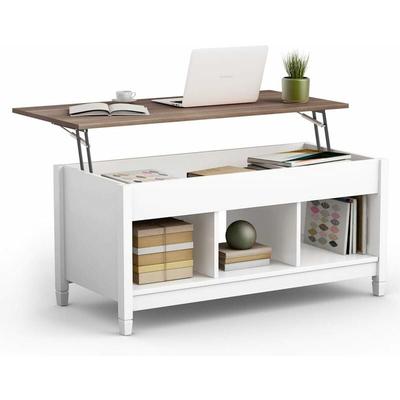 Costway - Couchtisch hoehenverstellbar, Sofatisch mit hebeplatte Stauraum & 3 offene Regale, Image