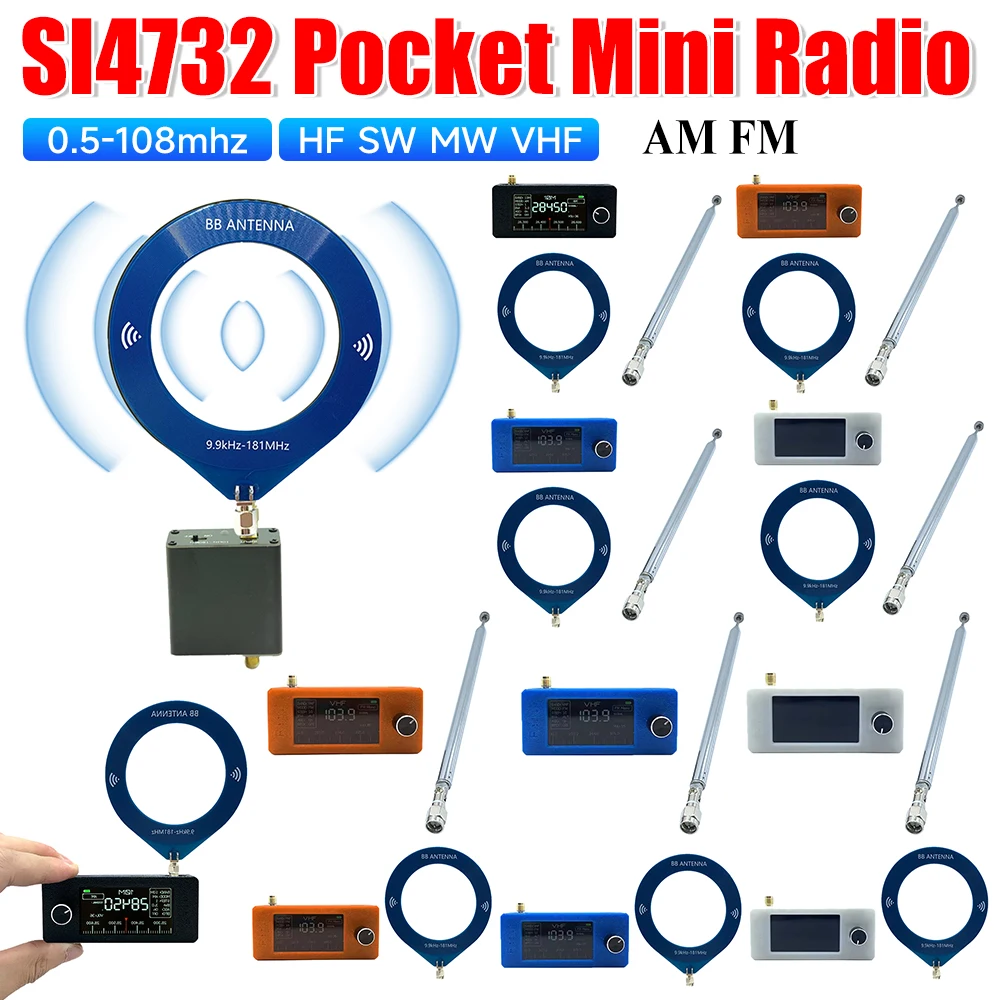 SI4732 0,5-108 MHz Taschenradio 1,9 Zoll IPS-Bildschirm LSB USB AM FM Tragbares Mini-Radio HF SW MW VHF All-Band-Radioempfänger Image