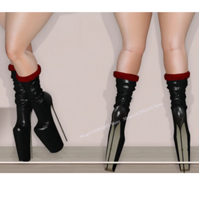Schwarz Pelz Matte Mittlere Waden Plattform Stiefel Thin High Heel Sexy Modische Kühlen Winter Casual Große Größe Frau Schuhe Zapatillas Mujer