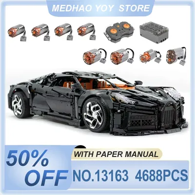 Technische MOC 13163 Schwarz Super Sport Fahrzeug Racing Auto Hypercar Modell Bausteine Puzzle