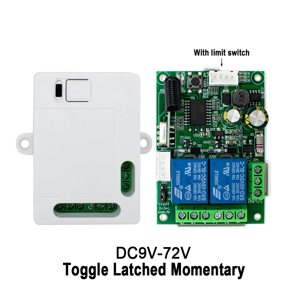 9 V 12 V 24 V Garagentor-Türempfänger 433 MHz Fernbedienungsschalter 2 Relais mit Endschalter 3 Modus Toggle Latched Momentary Image