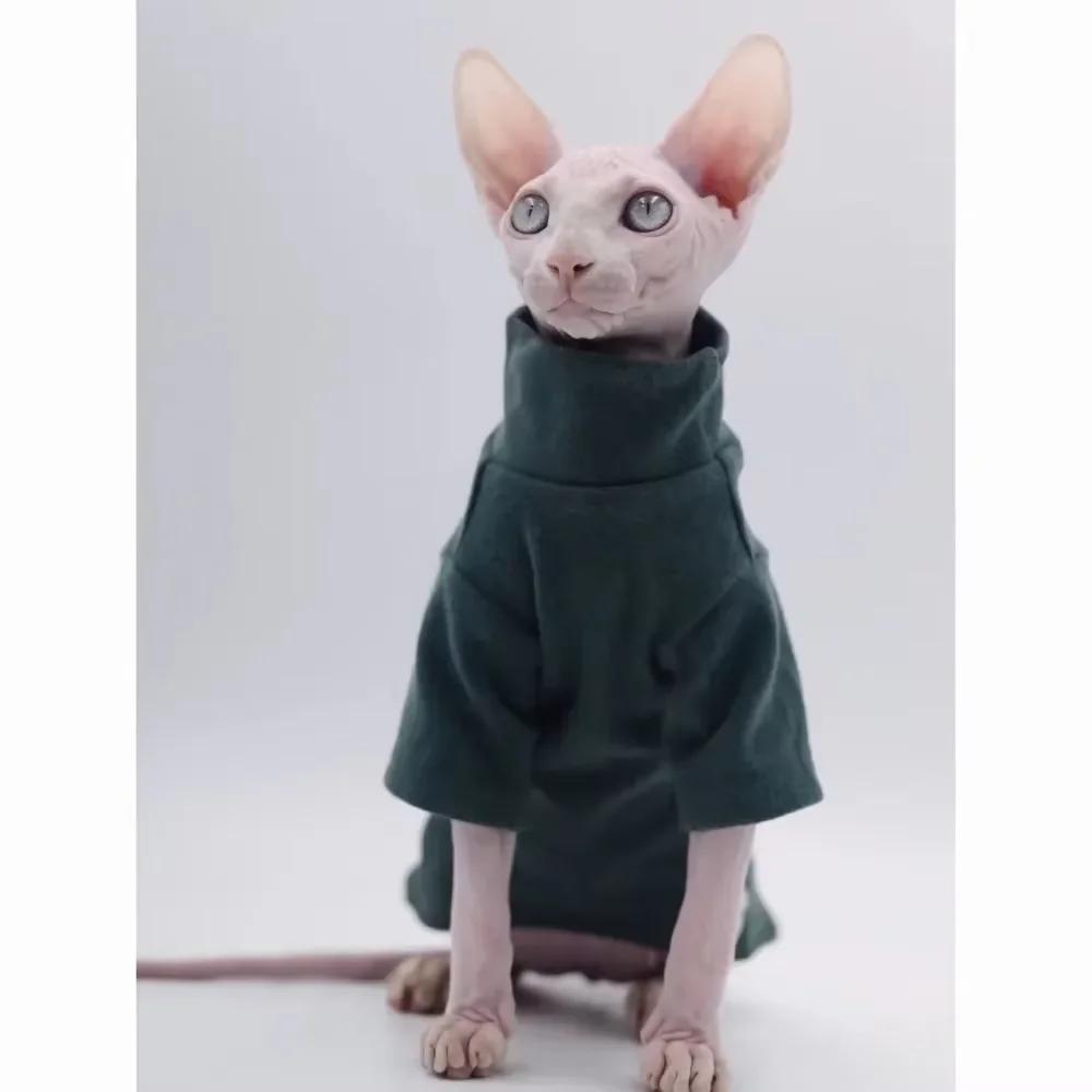 Sphynx Cat Clothes Pet Baby Soft Cotton Winter Cat Outfit for Cornish Solid Color Devon Hairless Cat Sweater Costume Pet Clothes Image