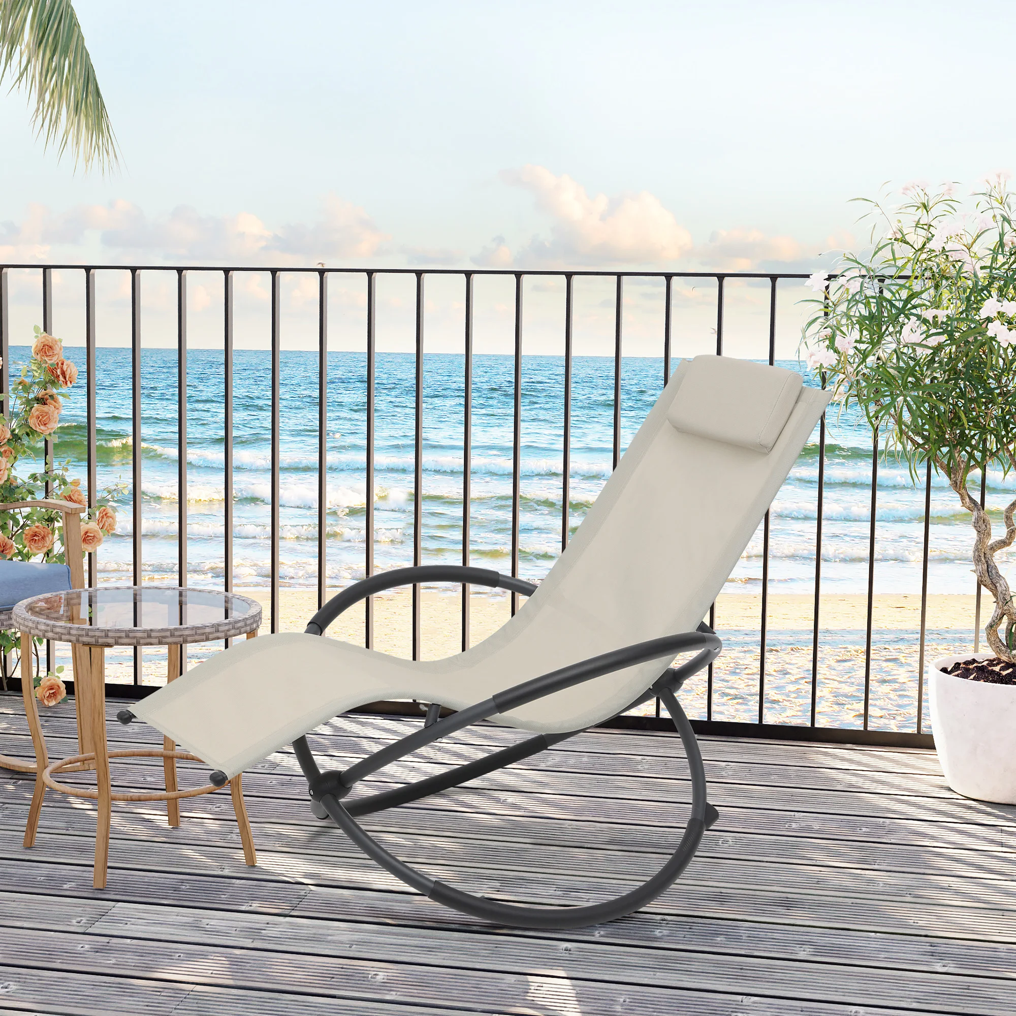 WOLTU Freizeit Outdoor Garten Sonnenliege Stuhl Bequemer Relax Schaukelstuhl Klappbarer Lounge Chair Nap Recliner Strandkorb Image