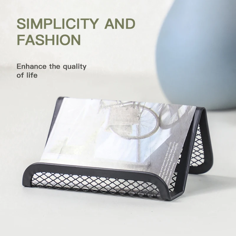 12-teiliger schwarzer Visitenkartenhalter für den Schreibtisch, Visitenkartenhalter aus Drahtgeflecht, Desktop-Visitenkartenständer, Visitenkarte aus Metall Image