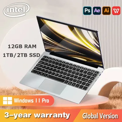 Intel Notebook PC Windows 11 Pro Laptop Computer Intel Atom A3950 1920*1080P 12GB RAM 512GB 1TB 2TB SSD Office Study Computer