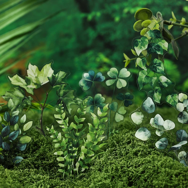 JIANQI 20-teiliges Vintage-Waldblätter-PET-Aufkleberpaket, dekoratives Scrapbooking-Tagebuch, Album, handgefertigtes Junk-Tagebuch-Zubehör Image