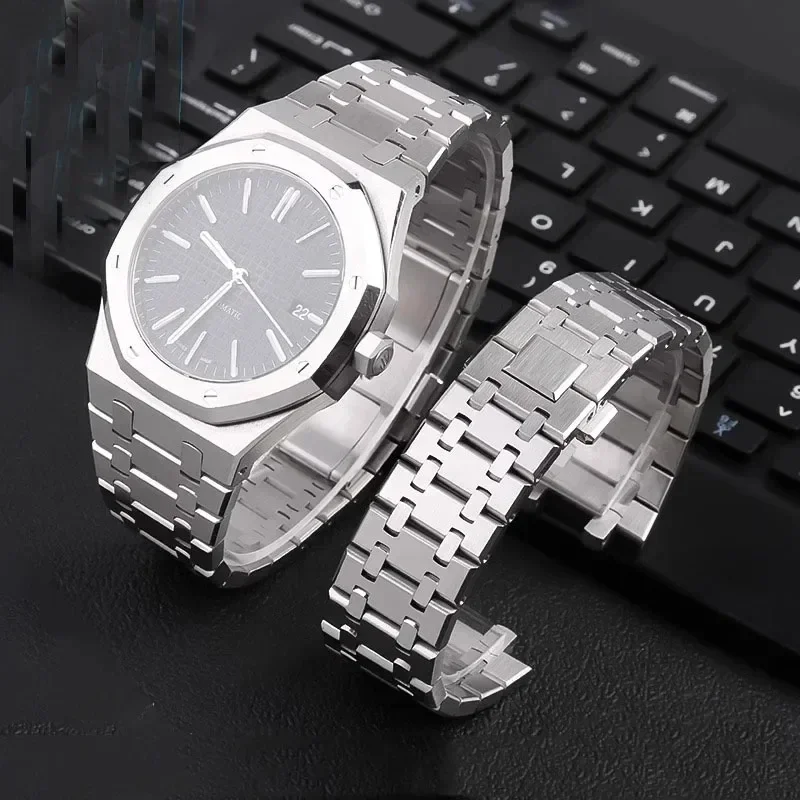 28 mm 26 mm Silber 316L Edelstahl Armband für AP 15400 Audemars Piguet Royal Oak Armband Herrenuhr Zubehör Band Image