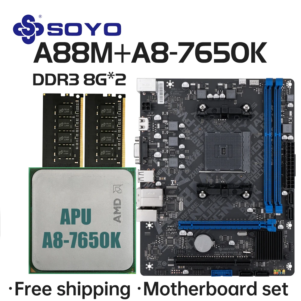 SOYO A88M Motherboard-Set mit A8-7650K CPU DDR3 16G [8GB*2] Computerkomponenten Spiel Mainboard SATA3 AMD CPU FM2+/FM2 Prozessor Image