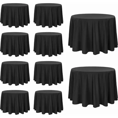 10 Pack Black Round Tablecloths, 120 Inch Stain Resistant and Wrinkle Round Table Clothes, Washable