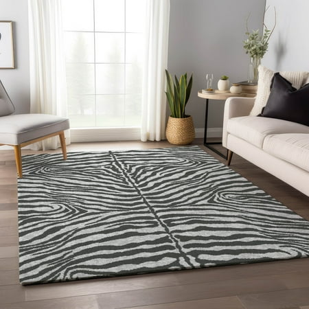 Addison Rugs Mayfield Washable Animal Skin Pattern Zebra Gray Rectangle Rug 5 x 7 6