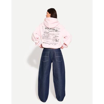 Bershka Printed Hoodie Women L Pink