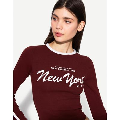 Bershka Printed Long Sleeve T-Shirt Women 10-12 Violet