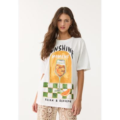 Stradivarius Oversize heavy cotton printed T-shirt Gold L