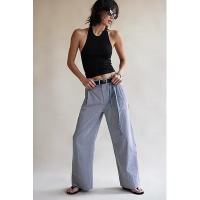 Buckle Back Stripe Trousers at Free People in Ivory Combo, Size: US 8