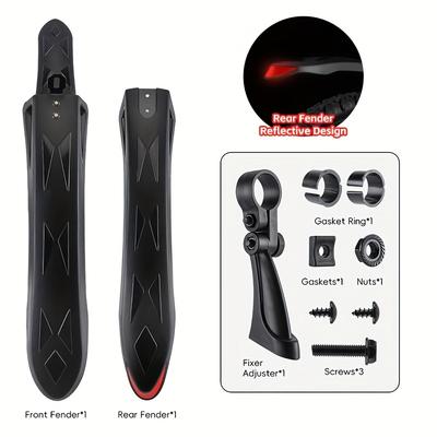 TEMU West Biking 1 Pair Mtb Bicycle Fender Reflective Warning Mountain Bike Front Rear Mud Guard Wings Adjustable Bike Fender Cycling Accessories For 26-27.5 Inch Bicycles Image