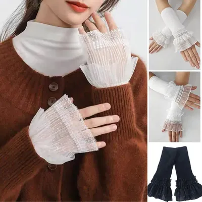 Mädchen-Fälschungsärmel, falsche Manschetten, Pullover-Dekor, Damen-Stoff-Accessoires, 1 Paar Damen-Spitze, stricken, Handgelenksmanschetten, modische weiche Fäustlinge Image