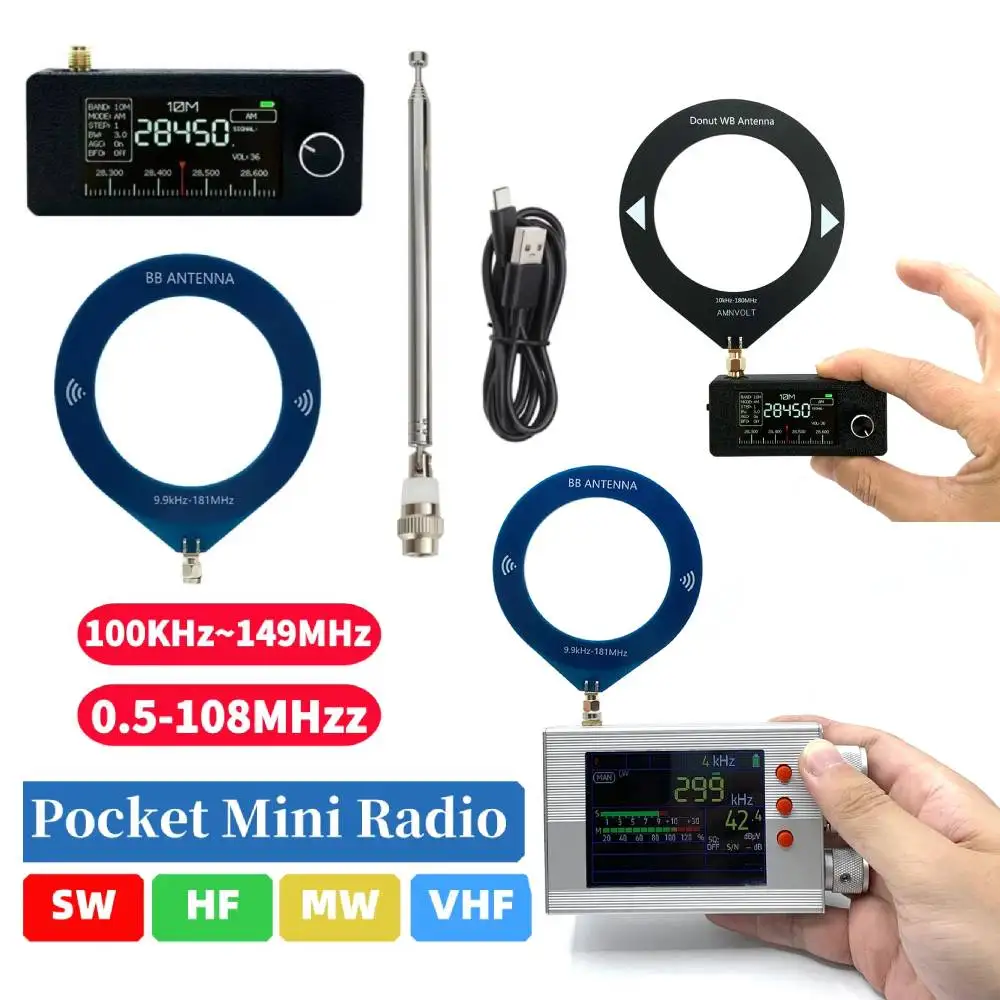 2025 SI4732 0,5–108 MHz tragbares Radio, 1,9 Zoll IPS-Bildschirm, Mini-Taschenradio mit 2 Antennen, FM/AM-Allband-ESP32-Radioempfänger