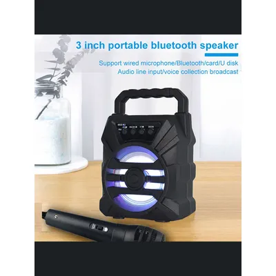 Wireless Bluetooth Speaker with LED Wireless Handheld Speaker Support Wired Microphone/TF Card/U Stick Audio Line Input
