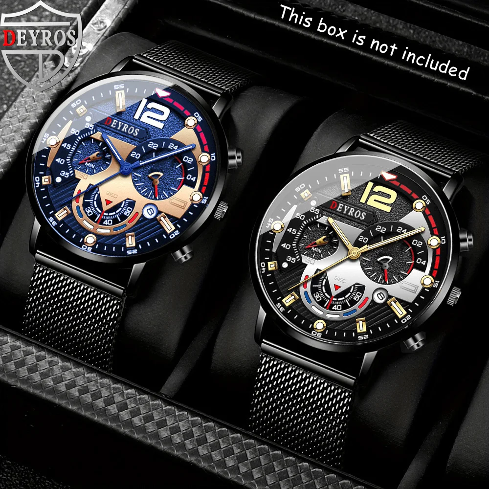 2-teiliges Set mit klassischer Herrenuhr, Business-Quarzuhr, Mesh-Datum, Herrenuhr-Set Image