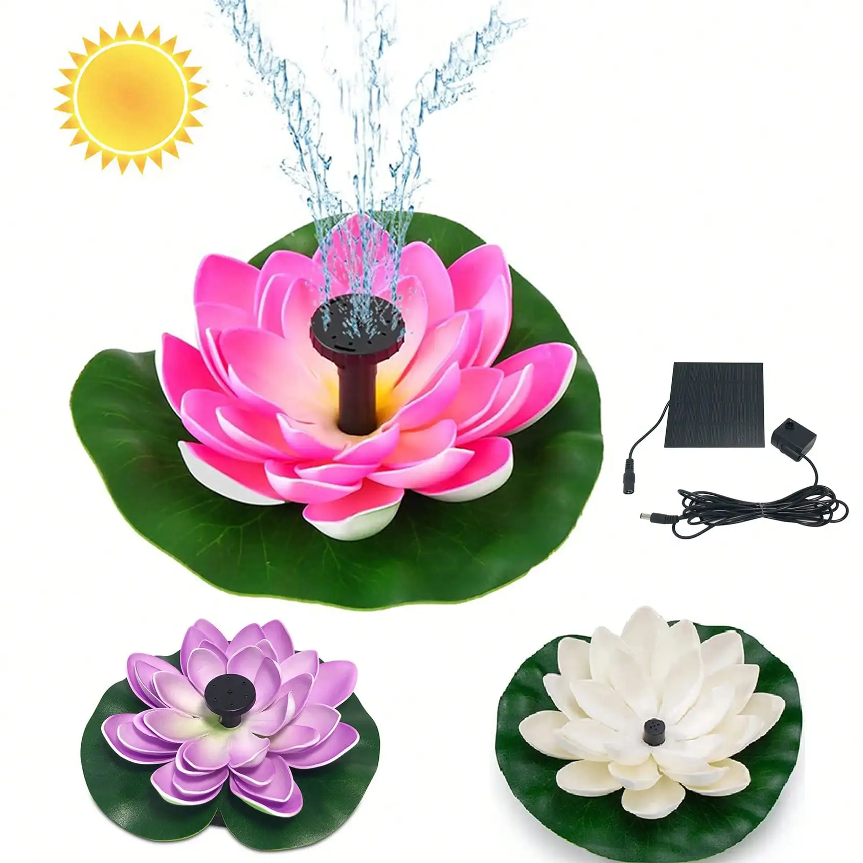 Solar-Wasserbrunnen mit Lotusblatt, Solar-Vogelbad-Brunnenpumpe, Solarbrunnen, solarbetriebenes Vogelbadewanne, schwimmendes Brunnenscheiben