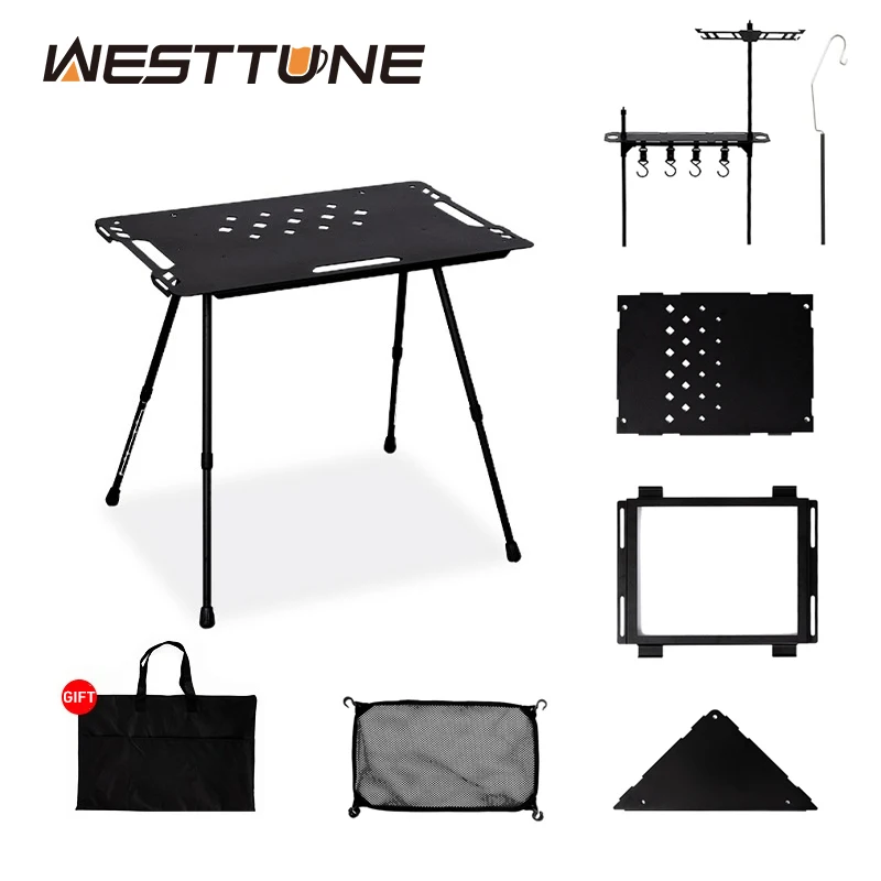 WESTTUNE Outdoor IGT Taktischer Tisch, leicht, multifunktional, klappbar, Aluminiumlegierung, Camping-Picknicktisch mit verstellbaren Beinen