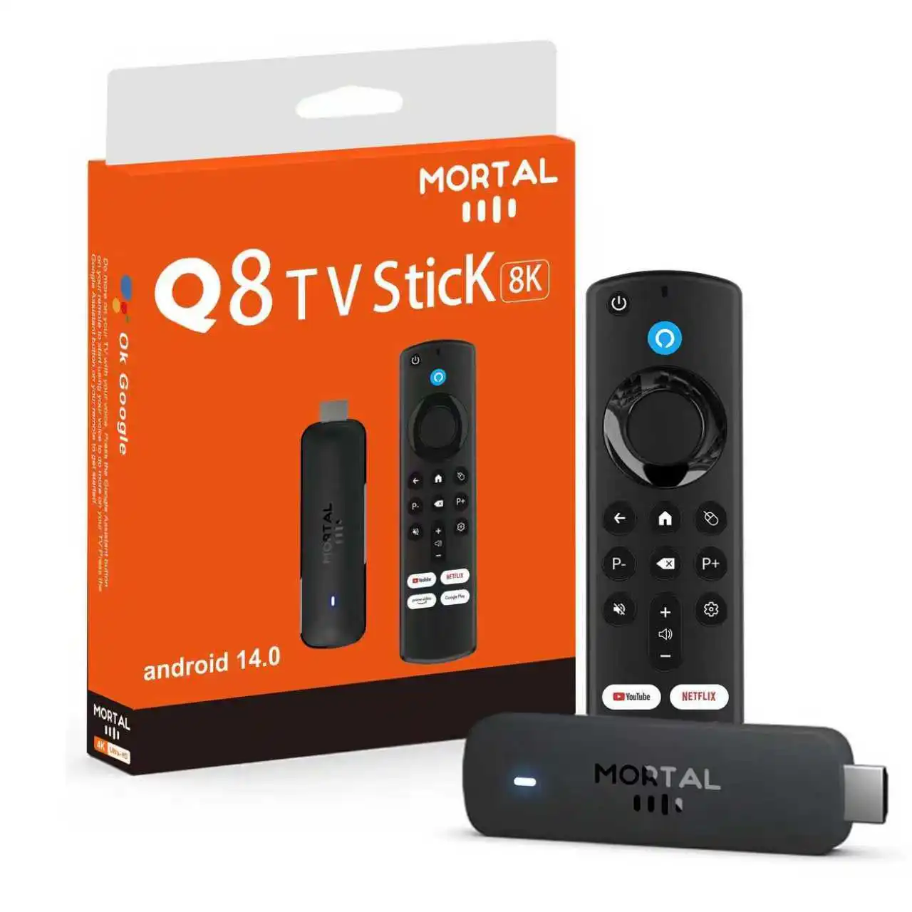 Mortal Android14 TV stick WIFI6 Voice Control TV stick Q8 8K video Allwinner H313 Netflix YouTube TV Box Free Live TV Streaming Image