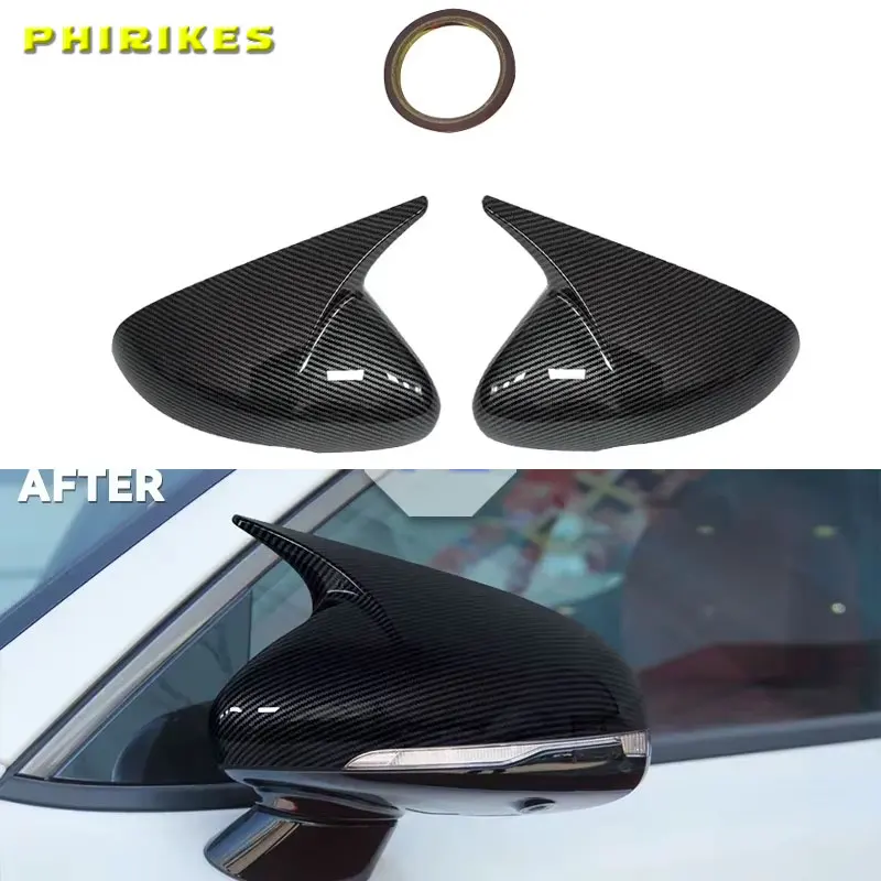 Carbon Faser Stil Helle Schwarz Seite Tür Rückspiegel Abdeckung Kappen Trim Für KIA Stinger 2018 2019 2020 2021 2022 Image