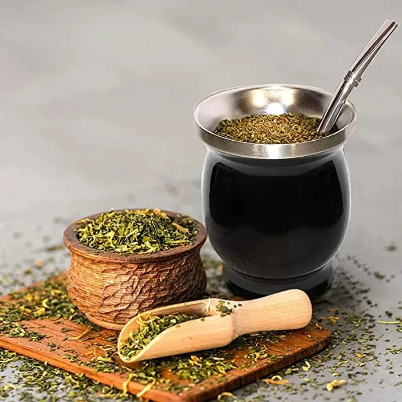 Yerba Mate Cup 304 Edelstahl doppelwandiger 8oz argentinischer Yerba Mate Kürbis mit Bombillas und Reinigungsbürste Image