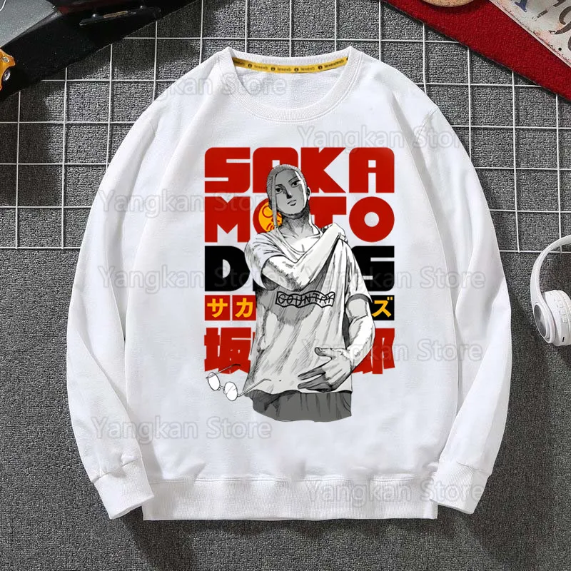Sakamoto Days Fashion Herren Langarm Herren Hip Hop Hoodies zum Streetwear Style Harajuku Sweatshirt Weiß
