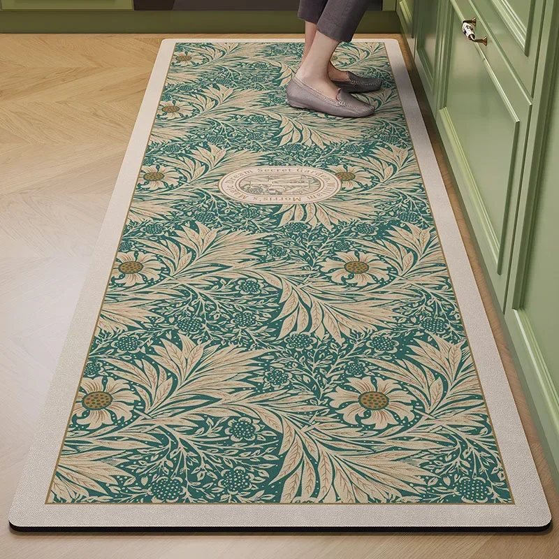 Kitchen Floor Mat Leather Pvc Carpet Waterproof Oil-proof Foot Mats Home Decoration Flower Floral Rug Кухонный Ковер 주방바닥매트