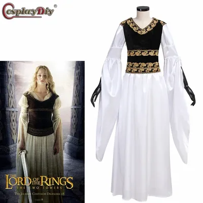 Lord Cosplay Éowyn Kostüm Damen Weißes Kleid mit Weste Halloween Party Show Cos Kleid Image