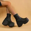 Brandneue gotische Stil sexy elegante klobige Plattform Frauen Stiefeletten große Größe 43 Walking bequeme Frau Schuhe Plattform Schuhe