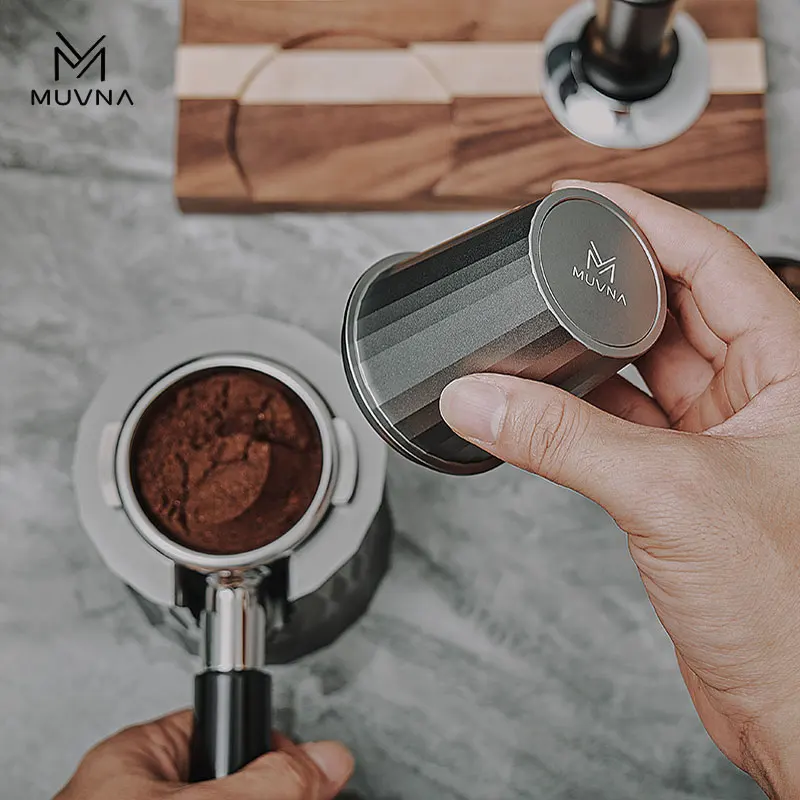 MUVNA Espresso-Dosierbecher, Kaffee-Dosierbecher, kompatibel mit 51/54/58 mm Siebträgerfiltern, Espresso-Zubehör, Aluminium Schwarz/Grau Image