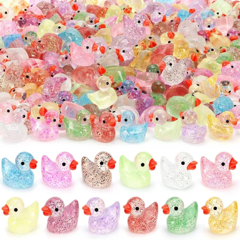 100 Stück glitzernde Mini-Harz-Enten, 10 Farben, kleine Ente, Figuren für DIY Garten, Mikro-Landschaft, Aquarium, Topf, Puppenhaus Image