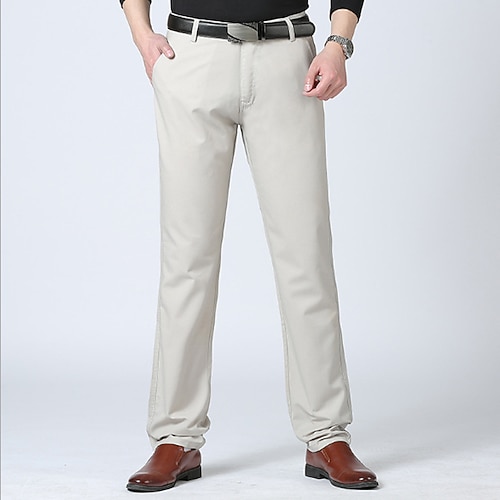 Herren Anzughosen Hose Hosen Tasche Gerade geschnitten Glatt Komfort Atmungsaktiv In voller Länge Hochzeit Casual Täglich 100% Baumwolle Sport Stilvoll Armeegrün Schwarz Hoher Taillenbund Unelastisch Image