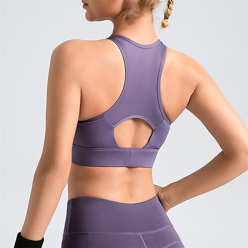 Damen Leichter Halt Sport-BH Lauf-BH Racerback Offener Rücken BH-Top Gepolstert Fitness Freizeitsport Laufen Atmungsaktiv Leicht Weich Spandex Schwarz Weiß Rosa Einfarbig Image