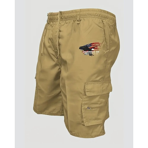 Herren Cargo-Shorts Shorts Sommershorts Kordelzug Elastischer Bund Mehrere Taschen Adler Nationalflagge Komfort tragbar Knielang Outdoor Sport Täglich Mode Lässig Schwarz Marinenblau Image