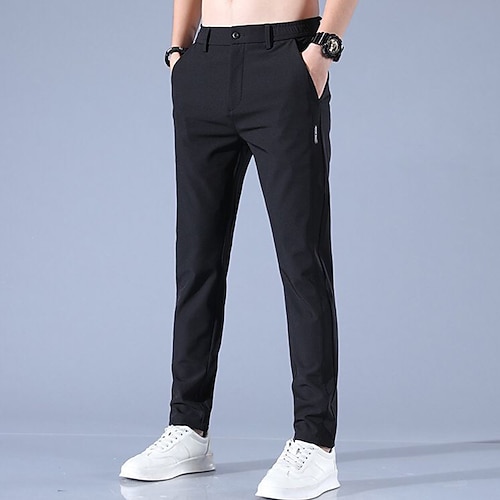 Herren Anzughose Hose Knöpfe Tasche Elastischer Bund Einfach Atmungsaktiv Feuchtigkeitsableitend Volle Länge Outdoor Geschäft Täglich Mode Streetwear Schwarz Hell Gray Mikroelastisch Image
