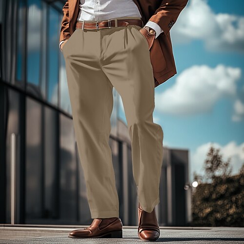Herren Anzughose Hose Freizeithose Tasche Gerader Schnitt Einfach Komfort Atmungsaktiv Volle Länge Formell Geschäft Täglich Mode Streetwear Cachi scuro Hellkaki Image