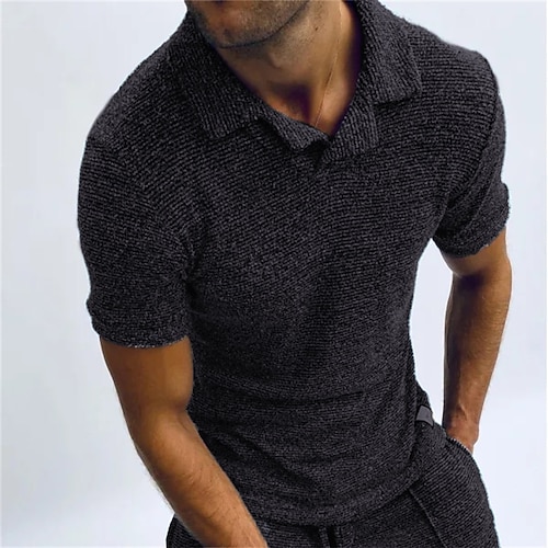 Herren Sport-Polo Poloshirt Casual Festtage Kubanisches Halsband Kurzarm Modisch Basic Glatt Schnell Trocknend Sommer Regular Fit Azurblau Schwarz Rot Braun Grau Sport-Polo Image