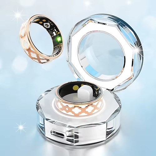 Smart Ring für Frauen und Männer modischer Aktivitätstracker mit Kristall-Ladehülle wasserdichter intelligenter Ring zur Überwachung von Schlaf und wellness Bluetooth Smart Jewelry Fitness Ring Image