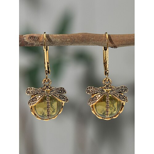 Intage Libellen-Ohrhänger für Damen – vergoldete Boho-Ohrhänger mit blauen Glasperlen, von der Natur inspirierter Schmuck für Freizeit-, Party- und Geschenkanlässe Image