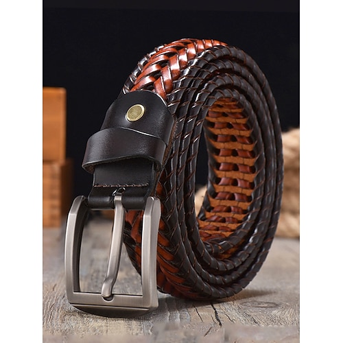 Herrengürtel aus echtem Leder, geflochten – Vintage-Flechtdesign mit Metallschnalle, verstellbarer modischer Gürtel für Freizeit, Business und formelle Kleidung Image
