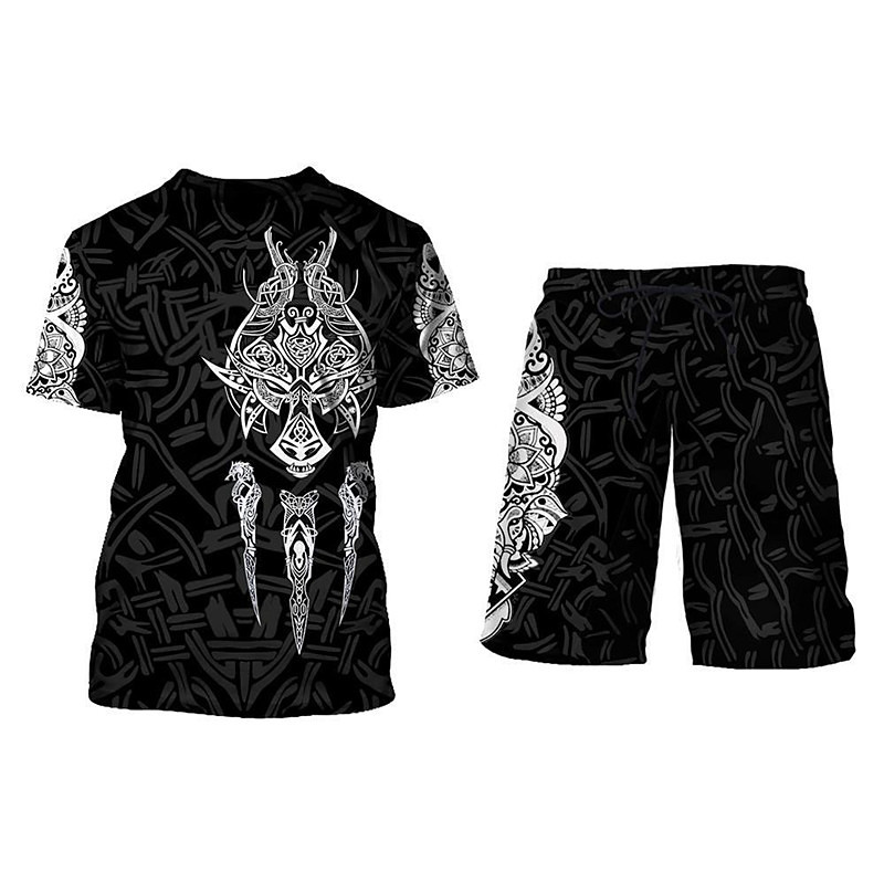 The Wolf'S Claws Mens Graphic Shirt Shorts And Tee Set Outfits Viking Crew Neck Clothing Apparel 3D Print Outdoor Daily Sleeve 2 Piece 2Pcs Tribal Casual Black Cotton Tshirt