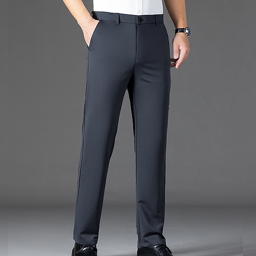 Herren Anzughose Hose Tasche Einfach Atmungsaktiv Feuchtigkeitsableitend Volle Länge Outdoor Geschäft Täglich Mode Streetwear Schwarz Marineblau Mikroelastisch Image