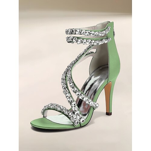 Weiße Riemchensandalen mit Strasssteinen für Damen – elegante Cocktailparty-Hochzeitsschuhe Image