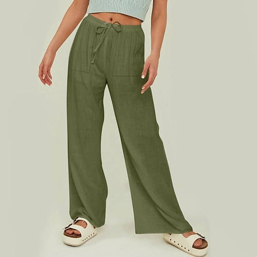 Damen Stoffhosen Streetwear Lässig Volle Länge Natürliche Taille Einfach Tasche Elastisches Kordelzugdesign Bequem Außenbereich Straße Alltagskleidung Ausgehen Dunkelbraun Pfauenblau Hellhimmelblau Image