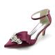 Women's Wedding Shoes Pumps Bridal Shoes Rhinestone Low Heel Pointed Toe Elegant Satin Ankle Strap Wine Black Ivory