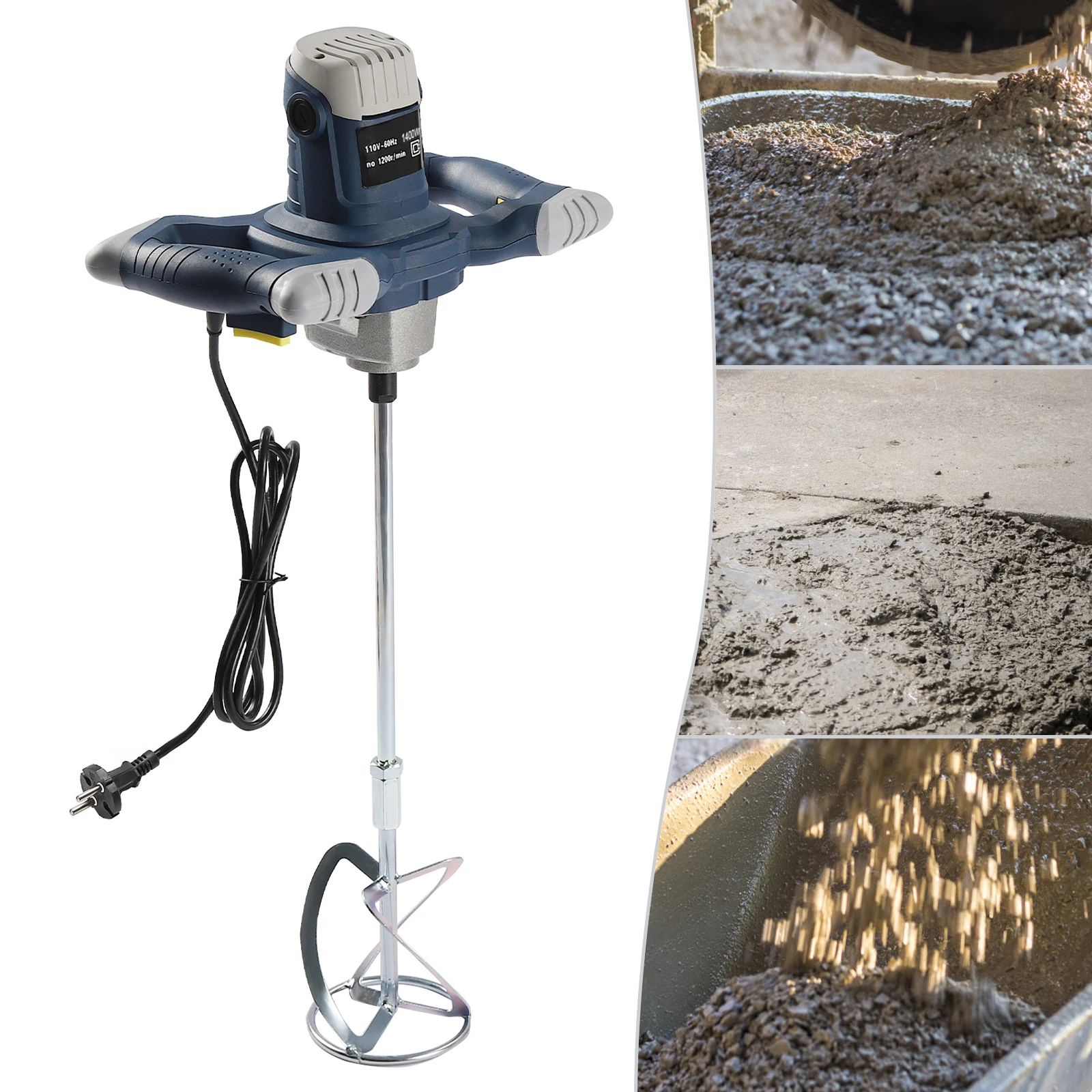 Miscelatore per calcestruzzo portatile da 1400W, miscelatore per malta per cartongesso a 6 velocità, macchina per miscelare con paletta a spirale per vernice, stucco e cemento